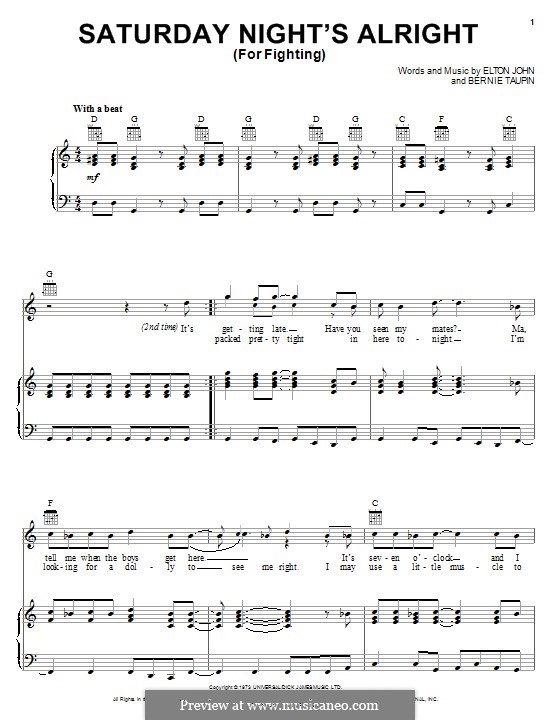 Saturday Night's Alright (For Fighting): Для голоса и фортепиано (или гитары) by Elton John