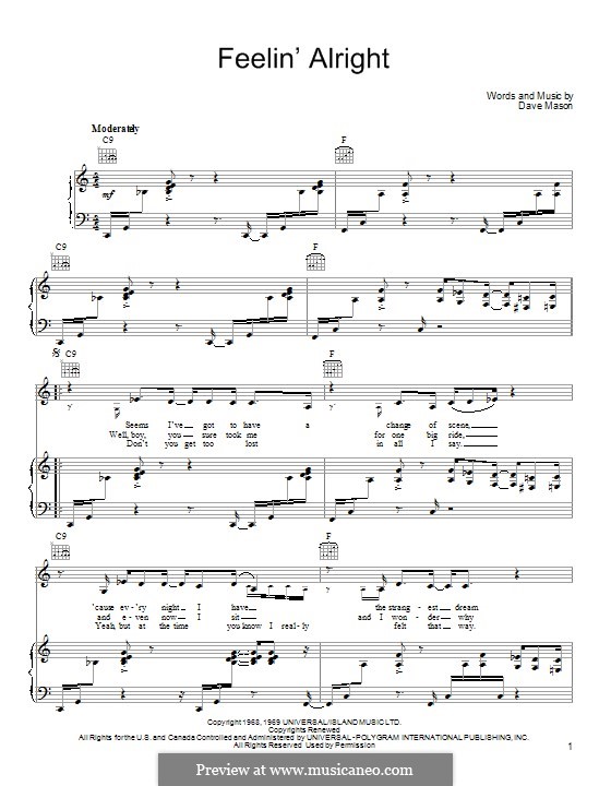 Feelin' Alright (Joe Cocker): Для голоса и фортепиано (или гитары) by Dave Mason