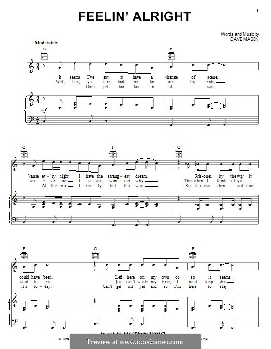 Feelin' Alright (Joe Cocker): Для голоса и фортепиано (или гитары) by Dave Mason
