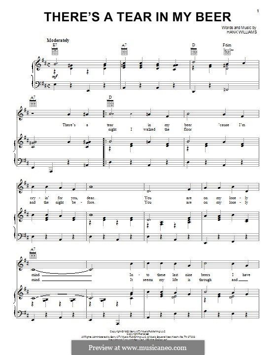There's a Tear in My Beer: Для голоса и фортепиано (или гитары) by Hank Williams