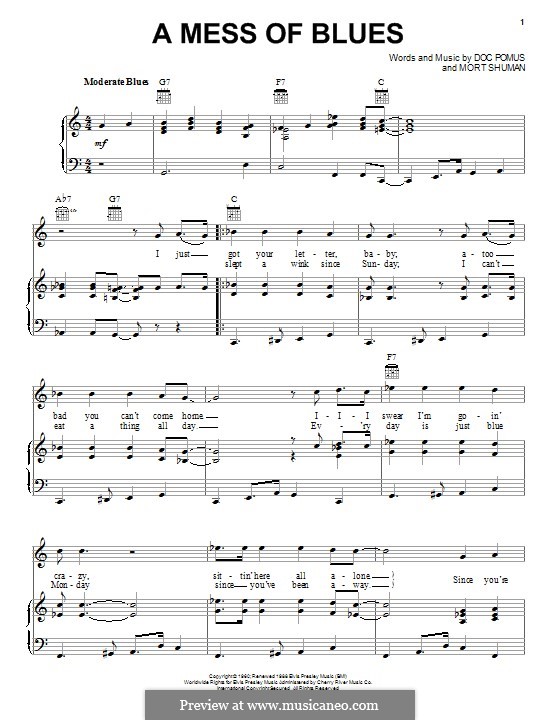 A Mess of Blues (Elvis Presley): Для голоса и фортепиано (или гитары) by Doc Pomus, Mort Shuman