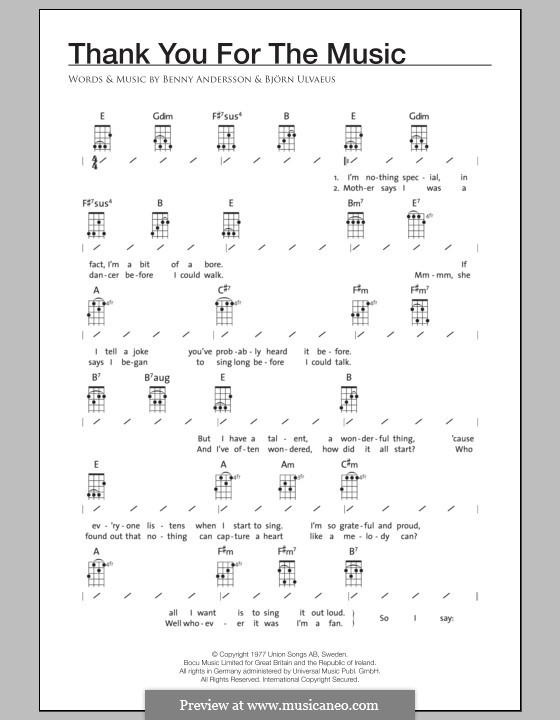 Thank You for the Music (ABBA): Для укулеле by Benny Andersson, Björn Ulvaeus