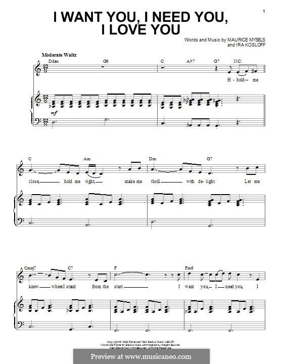 I Want You, I Need You, I Love You (Elvis Presley): Для голоса и фортепиано by Ira Kosloff
