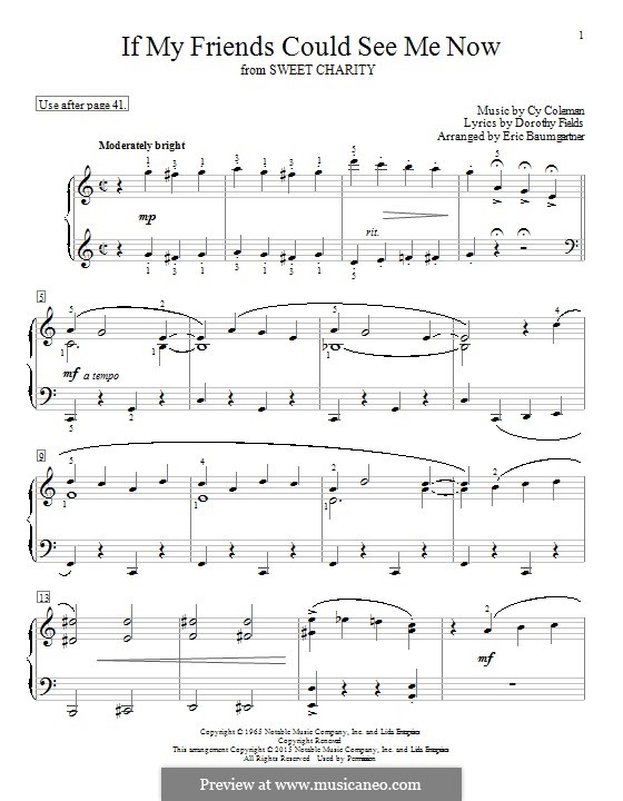 If My Friends Could See Me Now (from Sweet Charity): Для фортепиано by Cy Coleman