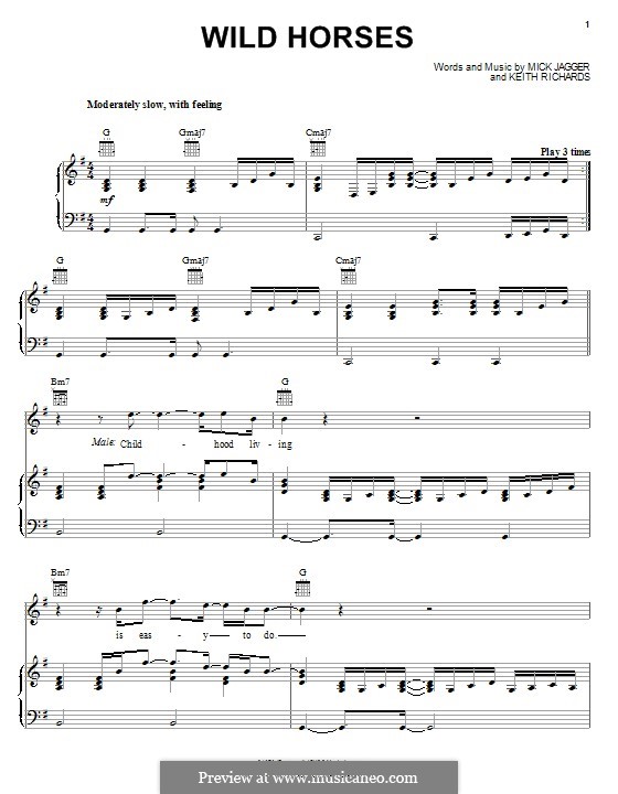 Wild Horses (Susan Boyle): Для голоса и фортепиано (или гитары) by Keith Richards, Mick Jagger