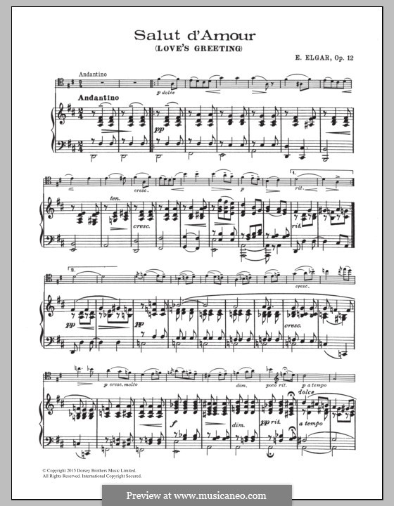 Любовное приветствие, Op.12: Для виолончели и фортепиано by Эдуард Элгар