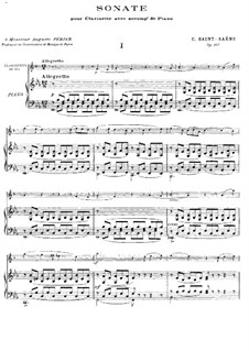 Соната для кларнета и фортепиано ми-бемоль мажор, Op.167: Партитура by Камиль Сен-Санс