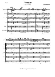 Шесть пьес для фортепиано, TH 133 Op.19: No.4 Nocturne, for cello and string orchestra - score and parts by Петр Чайковский