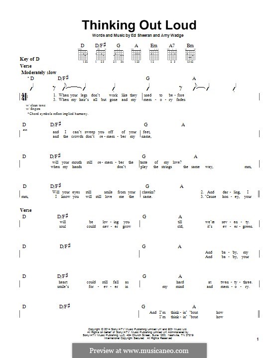 Thinking Out Loud: Гитарная табулатура by Ed Sheeran, Amy Wadge