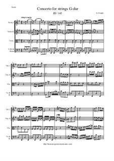 Concerto for Strings in G Major, RV 145: Score and parts by Антонио Вивальди