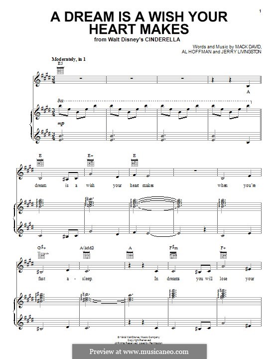 A Dream Is a Wish Your Heart Makes (from Disney's Cinderella): Для голоса и фортепиано (или гитары) by Al Hoffman, Jerry Livingston, Mack David