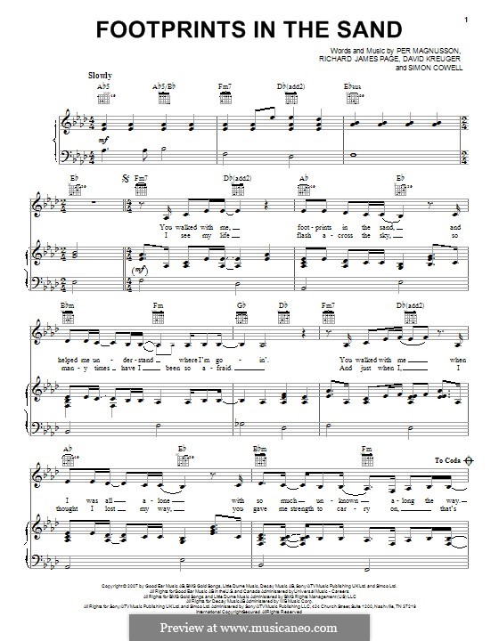 Footprints in the Sand (Leona Lewis): Для голоса и фортепиано (или гитары) by David Kreuger, Per Magnusson, Richard Page, Simon Cowell