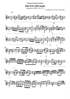 Магнификат ре мажор, BWV 243: Nr.5 Quia fecit mihi magna, für Gitarre by Иоганн Себастьян Бах
