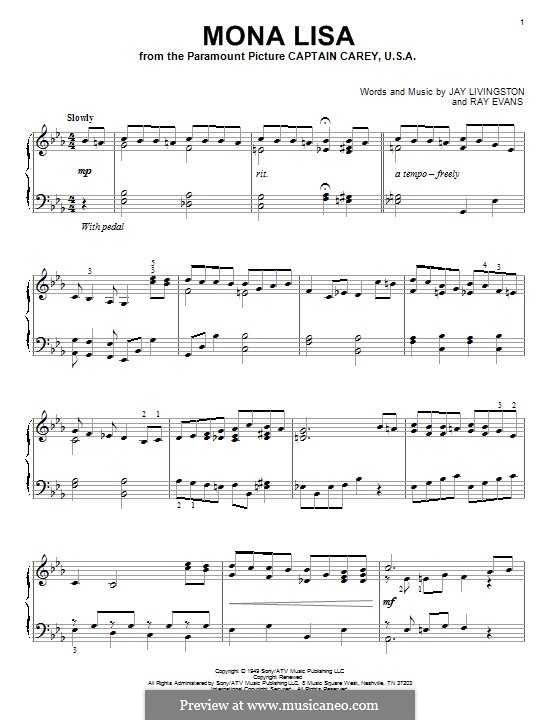 Mona Lisa (Nat King Cole): Для фортепиано by Jay Livingston, Raymond Evans