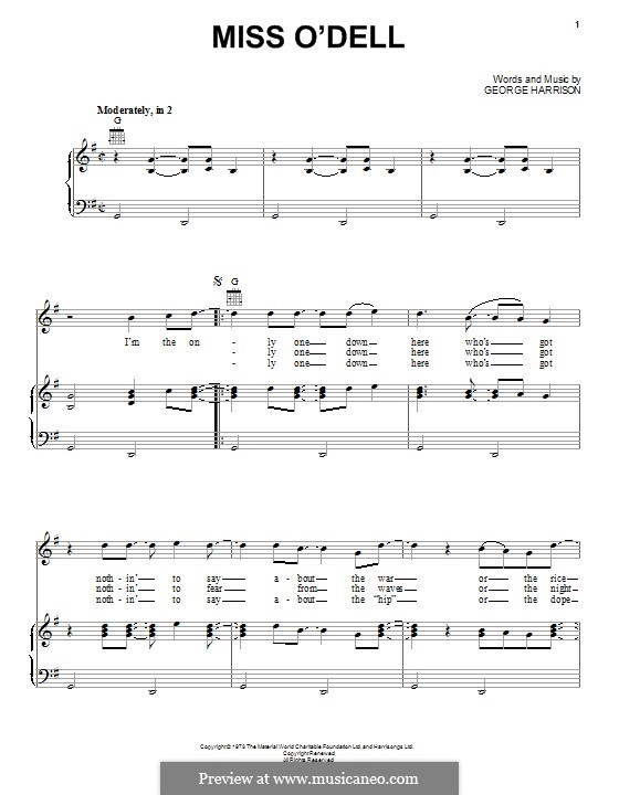 Miss O'Dell: Для голоса и фортепиано (или гитары) by George Harrison