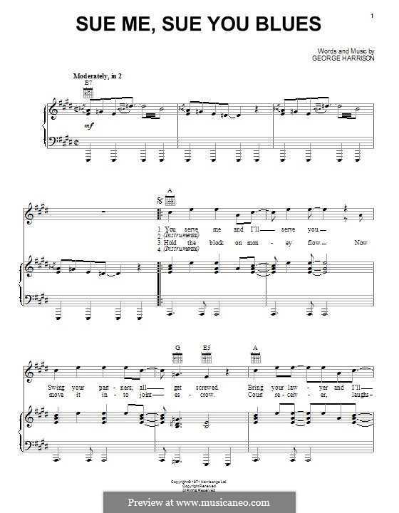 Sue Me, Sue You Blues: Для голоса и фортепиано (или гитары) by George Harrison