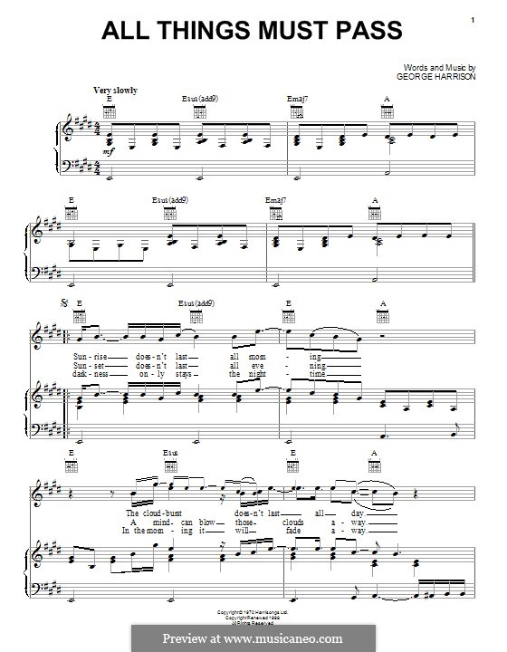 All Things Must Pass: Для голоса и фортепиано (или гитары) by George Harrison