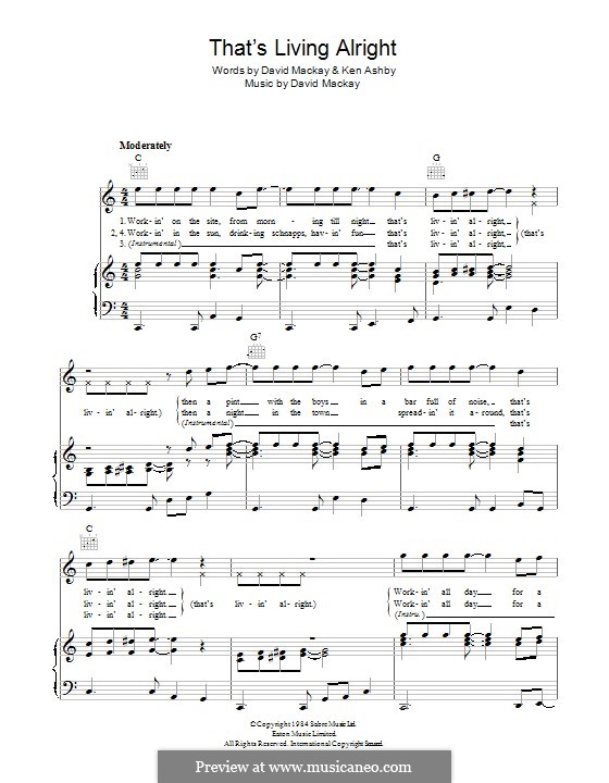 That's Livin' Alright (theme from Auf Wiedersehen Pet): Для голоса и фортепиано (или гитары) by David Mackay, Ken Ashby