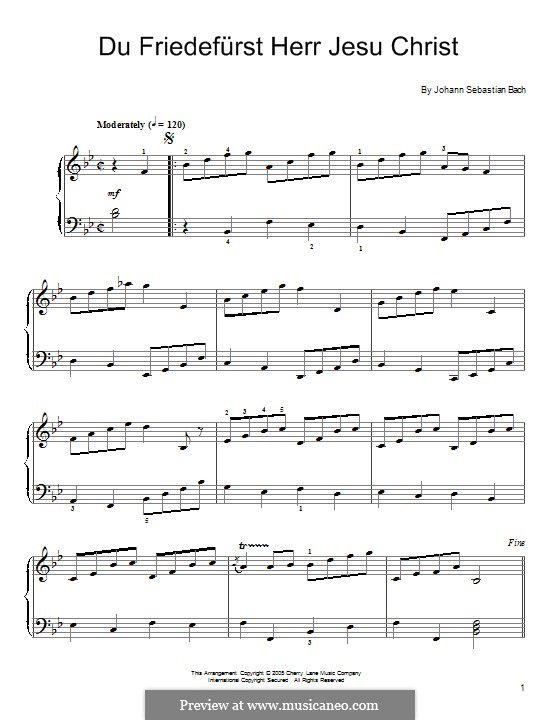 Du Friedefürst, Herr Jesu Christ, BWV 116: Для фортепиано by Иоганн Себастьян Бах