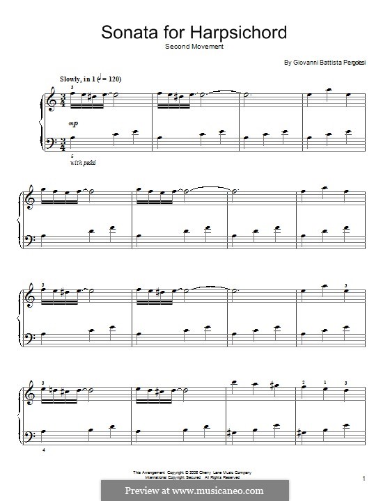 Соната для клавесина: Andantino Espressivo. Version for piano by Джованни Баттиста Перголези