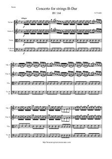 Concerto for Strings in B Flat Major, RV164: Score and parts by Антонио Вивальди