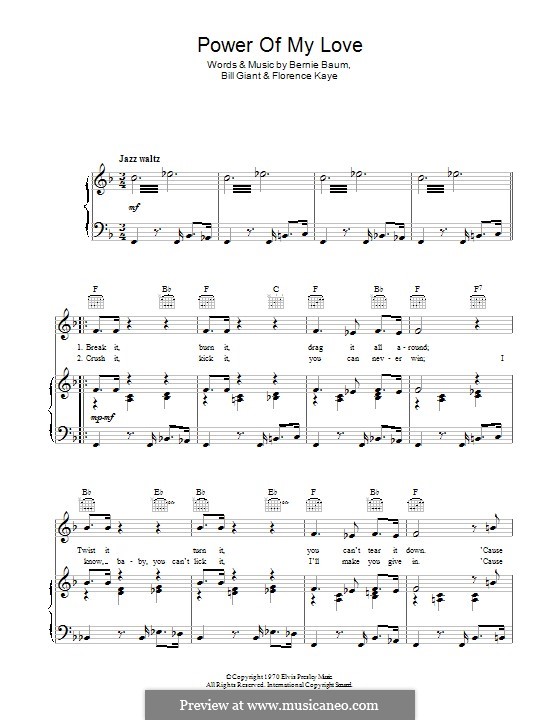 Power of My Love (Elvis Presley): Для голоса и фортепиано (или гитары) by Bernie Baum, Bill Giant, Florence Kaye