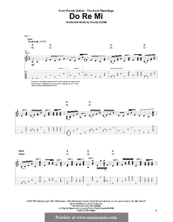 Do Re Mi: Гитарная табулатура by Woody Guthrie