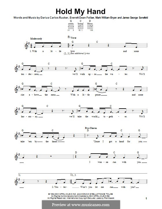 Hold My Hand (Hootie & The Blowfish): Гитарная табулатура by Darius Carlos Rucker, Everett Dean Felber, James George Sonefeld, Mark William Bryan