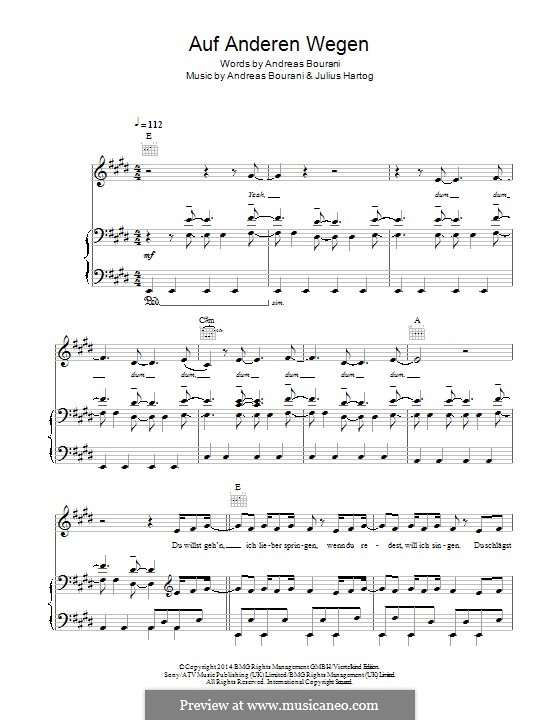 Auf Anderen Wegen: Для голоса и фортепиано (или гитары) by Andreas Bourani, Julius Hartog