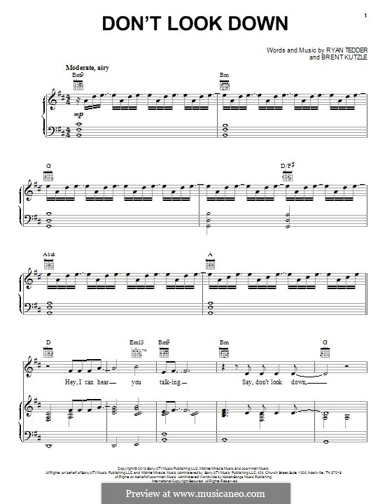 Don't Look Down (OneRepublic): Для голоса и фортепиано (или гитары) by Brent Kutzle, Ryan B Tedder