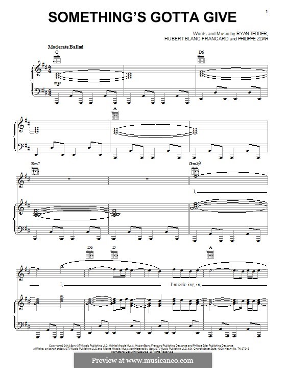 Something's Gotta Give (OneRepublic): Для голоса и фортепиано (или гитары) by Ryan B Tedder, Hubert Blanc Francard, Philippe Zdar
