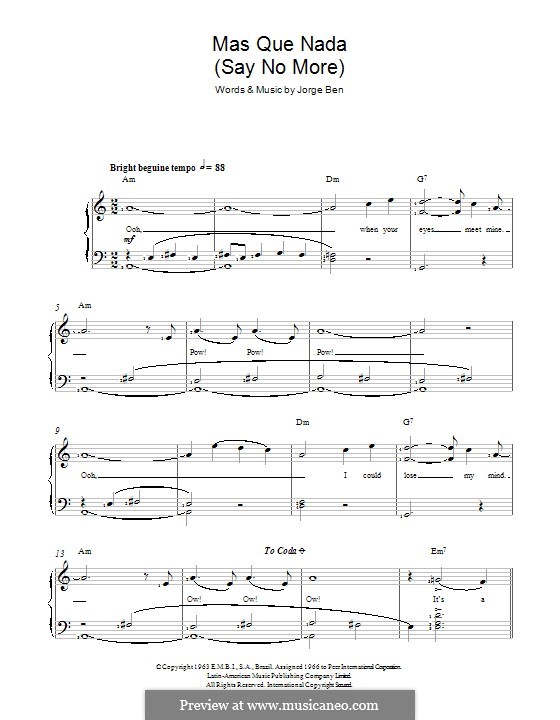 Mas Que Nada (Say No More): Для голоса и фортепиано (или гитары) by Jorge Ben