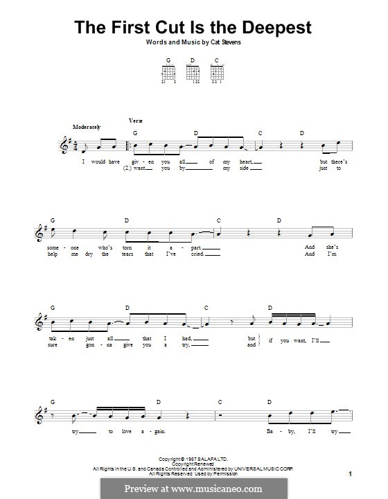 The First Cut Is the Deepest: Гитарная табулатура by Cat Stevens