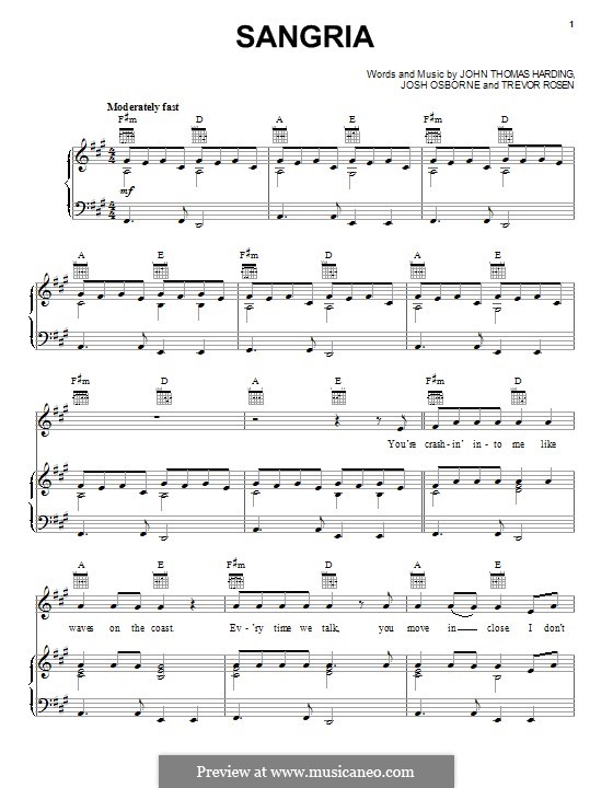 Sangria (Blake Shelton): Для голоса и фортепиано (или гитары) by J. T. Harding, Josh Osborne, Trevor Rosen