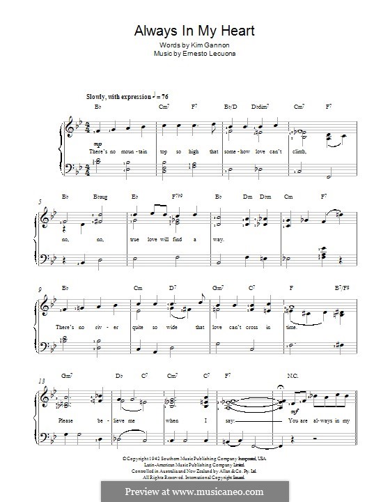 Always in My Heart (Siempre en mi Corazon): Для голоса и фортепиано by Эрнесто Лекуона, Kim Gannon