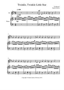 Twinkle, Twinkle Little Star: Score for two performers (in B Flat) by folklore