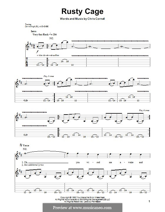 Rusty Cage: Гитарная табулатура by Chris Cornell