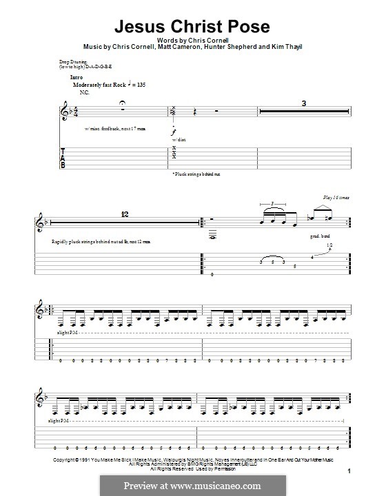 Jesus Christ Pose (Soundgarden): Гитарная табулатура by Hunter Benedict Shepherd, Chris Cornell, Kim Thayil, Matt Cameron