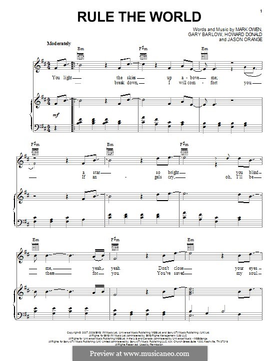 Rule the World (from Stardust): Для голоса и фортепиано (или гитары) by Gary Barlow, Howard Donald, Jason Orange, Mark Owen