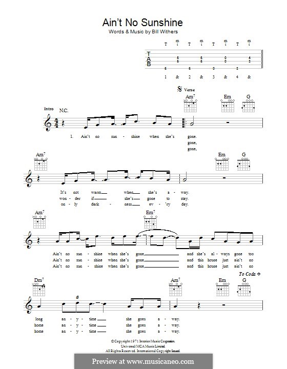 Ain't No Sunshine: Текст, аккорды by Bill Withers