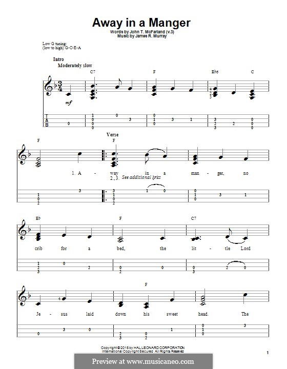 Away in a Manger (Printable Scores): Для укулеле by Джеймс Р. Мюррей