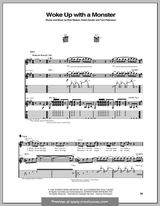 Woke Up with a Monster (Cheap Trick): Гитарная табулатура by Rick Nielsen, Tom Petersson, Robin Zander