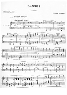 Два танца для арфы и струнного квинтета, L.103: No.1 Danse sacrée, для фортепиано by Клод Дебюсси