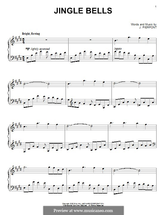 Piano version (printable scores): Для одного исполнителя by James Lord Pierpont