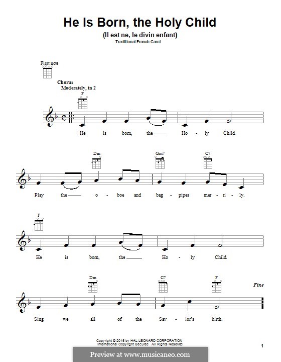 He is Born, the Holy Child (Il est ne, le divin enfant): Для укулеле by folklore