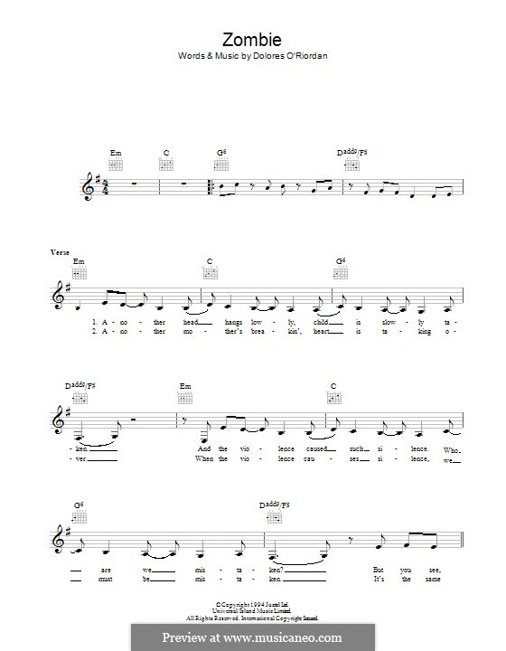 Zombie (The Cranberries): Текст, аккорды by Dolores O'Riordan