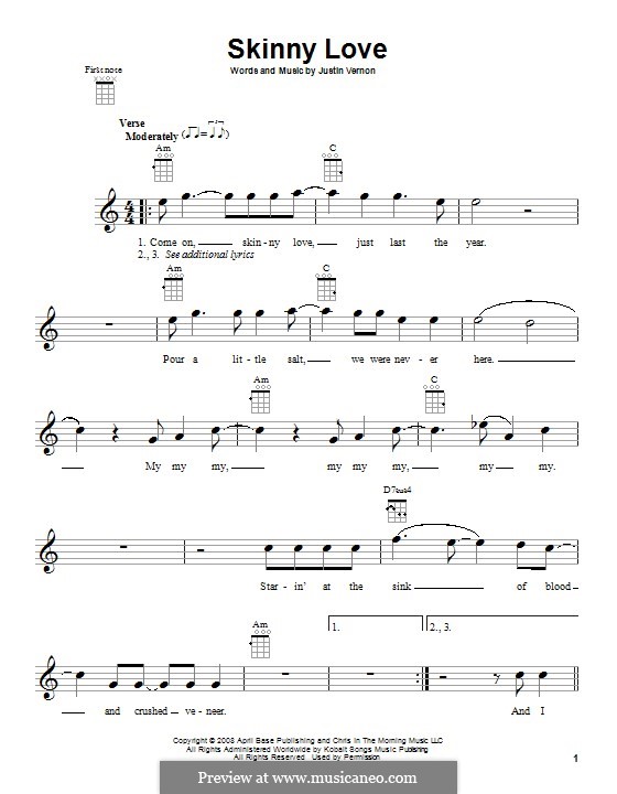 Skinny Love (Bon Iver): Для укулеле by Justin Vernon