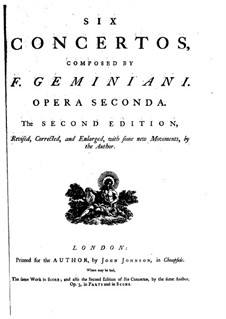 Шесть концертов для струнных и бассо континуо, Op.2: Партии by Франческо Джеминиани