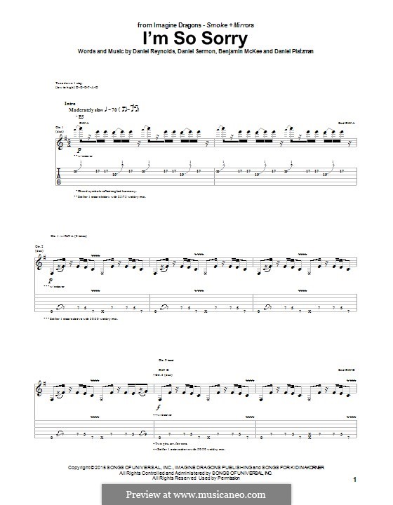 I'm So Sorry (Imagine Dragons): Гитарная табулатура by Benjamin McKee, Daniel Reynolds, Daniel Sermon, Daniel Platzman