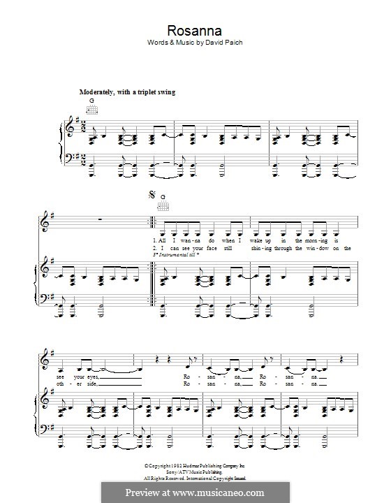 Rosanna (Toto): Для голоса и фортепиано (или гитары) by David Paich